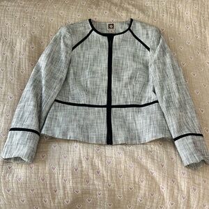 Anne Klein Womens Onyx & Ivory Blazer with Black Trim